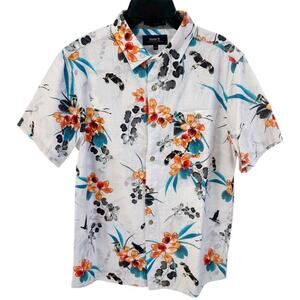 Roark Mens Button Up Shirt Floral Bird Pattern Short Sleeve Casual Sz S